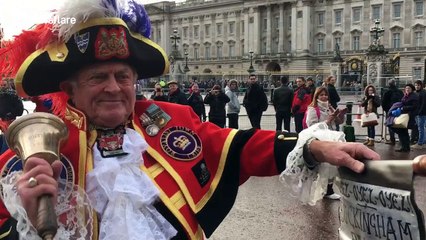 Royalist Town Crier proclaims Royal engagement at Buckingham Palace