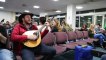 flight delayed in Ireland  so folk musicians start up