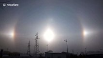 Natural phenomenon makes three suns appear in the sky above China