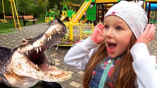 Learn Colors with Funny baby GIANT CROCODILE in Playground JOHNY JOHNY Yes Papa Nursery Rhymes Song