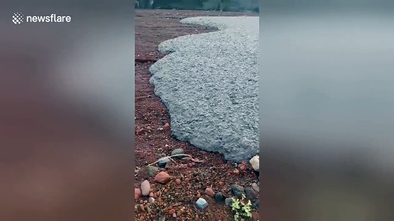 Cold lava flows from Mount Agung volcano in Bali