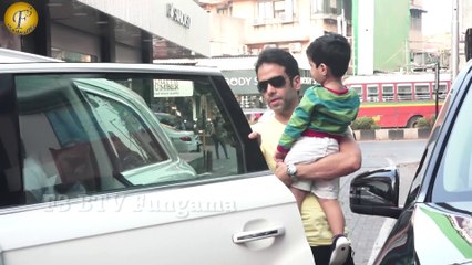 Tusshar Kapoor Spotted with His son Laksshya Outside the Gym