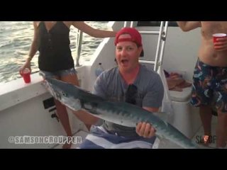 Man Trolls Friend With Barracuda on a Boat