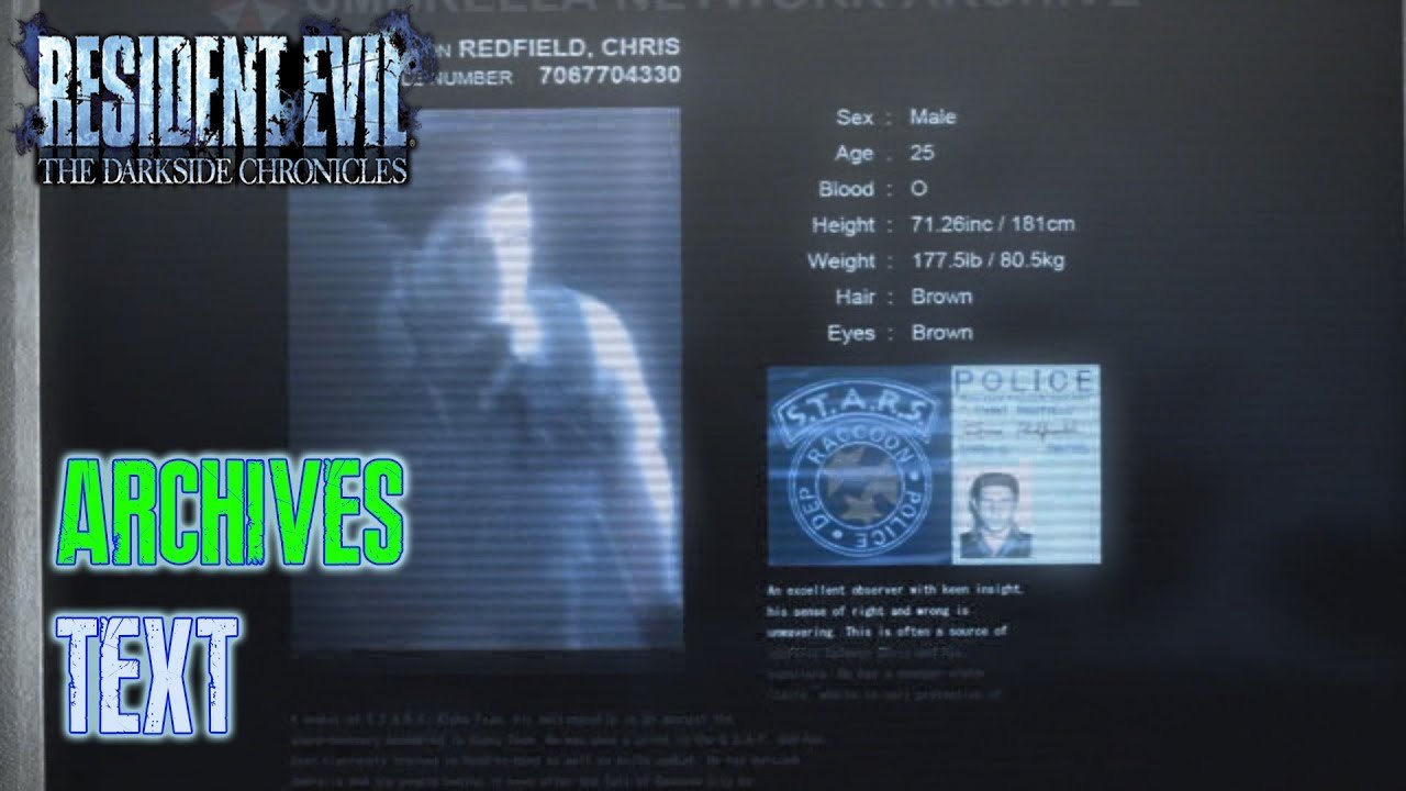 Resident Evil: The Darkside Chronicles - Archives - Text