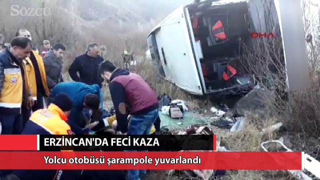 Erzincan'da yolcu otobüsü şarampole yuvarlandı