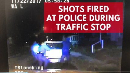 Police dash-cam footage shows shots fired at officers during traffic stop