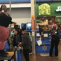 Woman Jumps on Walmart Cash Register and Make Announcement About Big Women