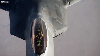 F-22 Raptors Fly in Formation and Refuel