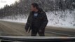 Man enjoying his music and his new winter tires crashes when he loses control on black ice