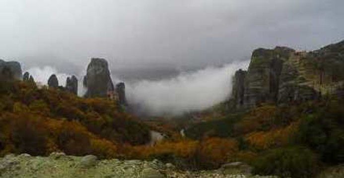 Timelapse Captures Fog Blanket in Meteora, Greece