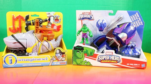 Sharks Swim Around Imaginext Batman Boat + Playskool Heroes Shark Boat Hulk Smash Kids Toys Review
