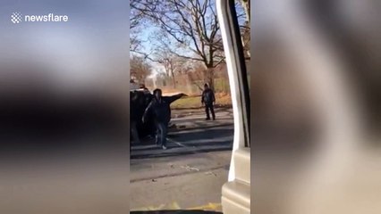 Forklift driver in rescue attempt after car flips in New York