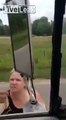 Crazy woman confronts truck driver