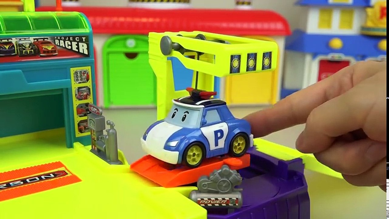 Robocar Poli car and truck toys car shop construction with Tayo bus
