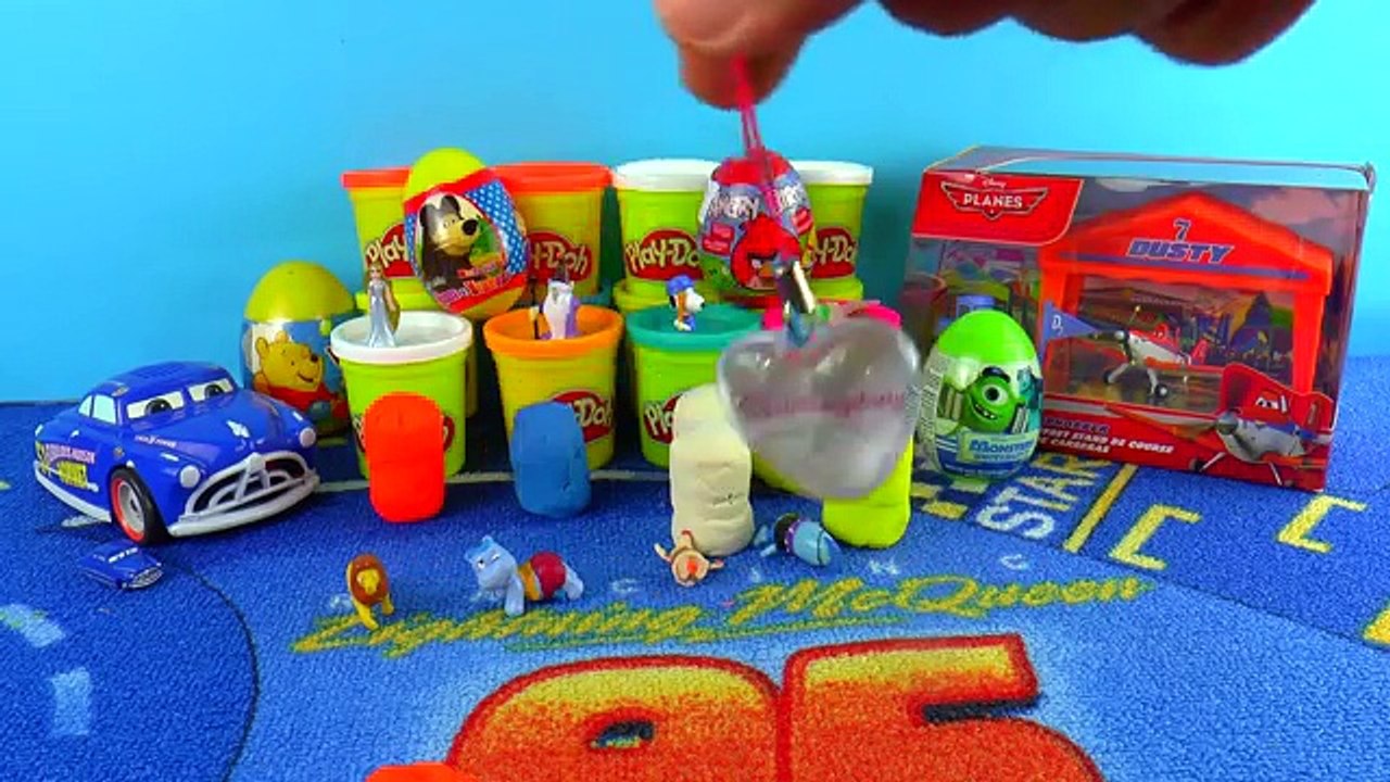 PlayDoh Surprise eggs! Disney Pixar Cars 2 toy and Planes Dusty toy review Dora the explorer