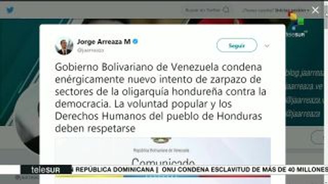 Arreaza se manifiesta contra estado de excepción en Honduras