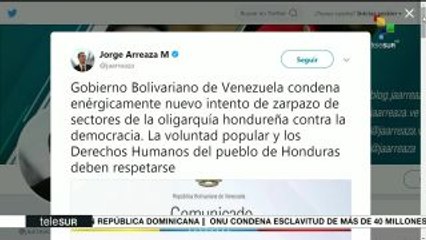 Arreaza se manifiesta contra estado de excepción en Honduras
