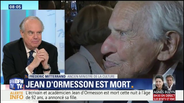 C'est tout un pan de la littérature française qui disparaît. L'hommage de Frédéric Mitterrand à Jean d'Ormesson