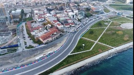 Kapatılan Sahil Yolunda Oluşan Trafik Havadan Görüntülendi