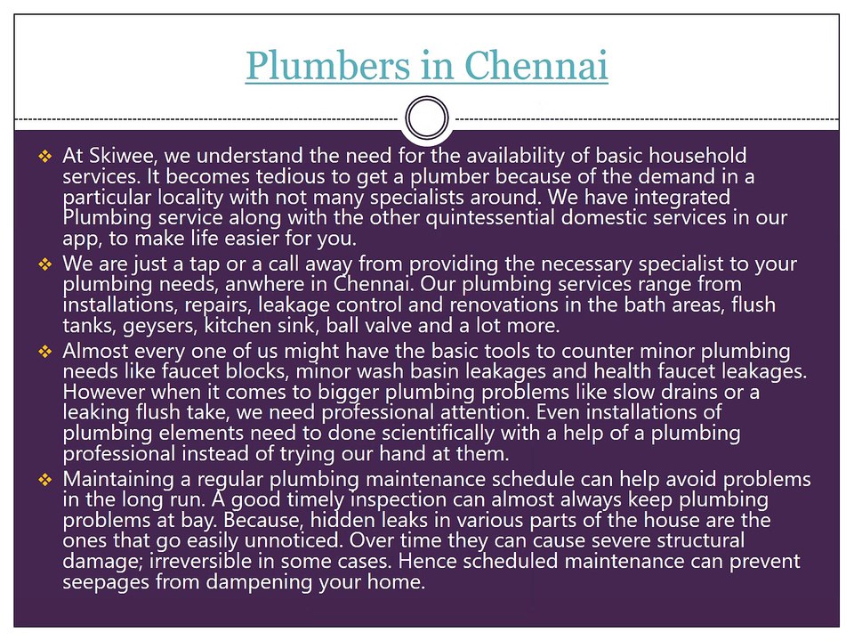 Plumbers in Chennai -  skiwee