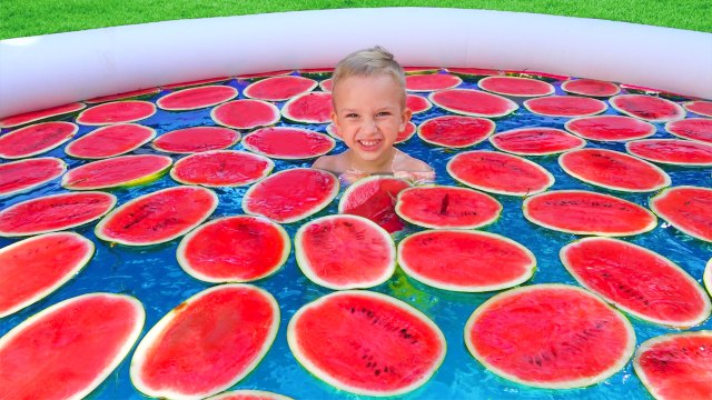Learn Colors with Baby Watermelon Pool! Bad Baby Eating Lot of Candy Funny for kids Colours