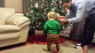 Determined Toddler Decorates the Christmas Tree