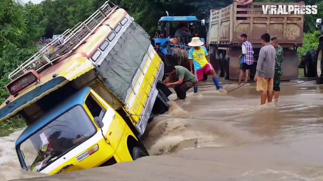 Bus Washed Off Road In Floods