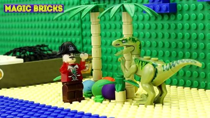 Lego Pirate and Dinosaur's Play Doh Eggs - Stop Motion Animation