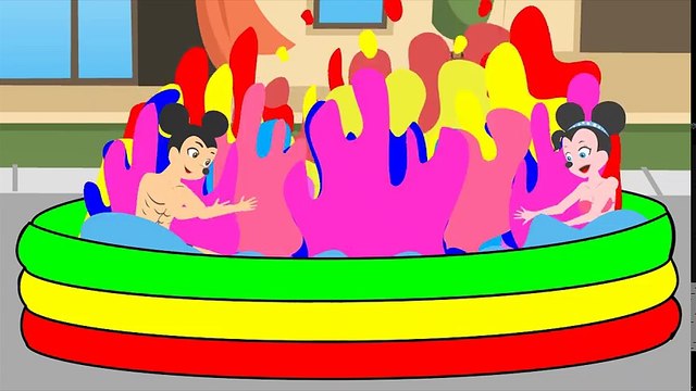 ميني ماوس غاضب ومزحة ميكي ماوس بركة بالون! الرسوم الشمس والقمر تعلم الألوان فنجر الأسرة