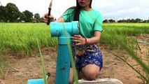 Creative Woman Using Electric fan guard Fishing Trap Made by Plastic Pipes to Catch A Lot Of Fish