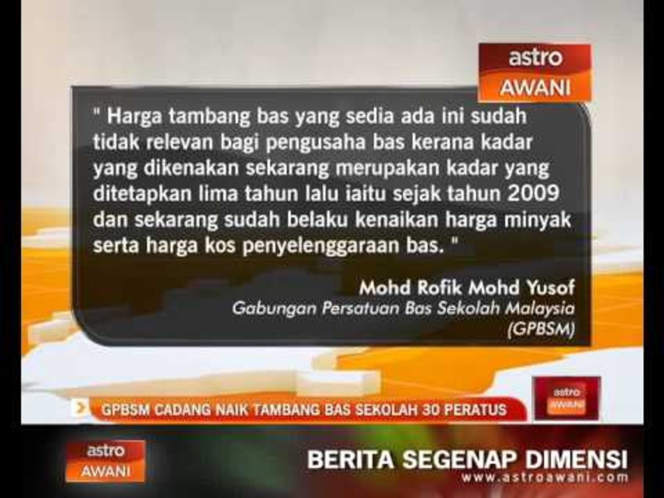 GPBSM cadang naik tambang bas sekolah 30 peratus