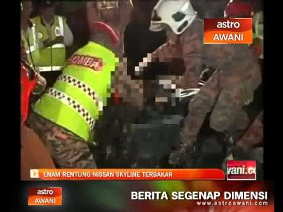 Enam rentung Nissan Skyline terbakar di Bulatan Kampung Pandan