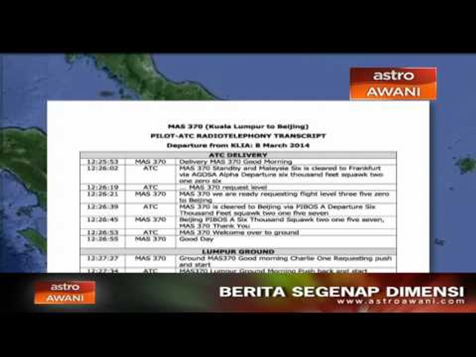 Transkrip komunikasi pesawat MH370 didedah kepada umum