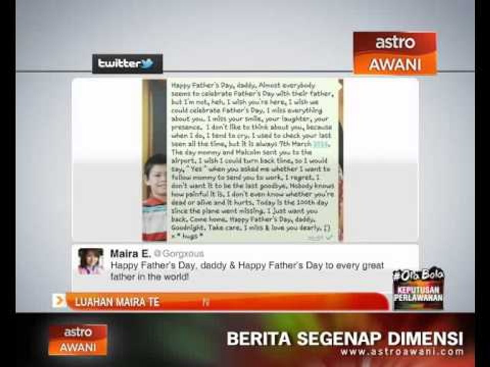 Luahan Maira tentang Hari Bapa & 100 hari #MH370 hilang