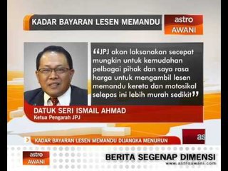 Kadar bayaran lesen memandu dijangka menurun