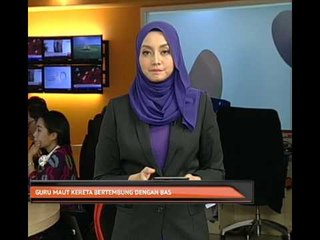 Guru maut kereta bertembung dengan bas