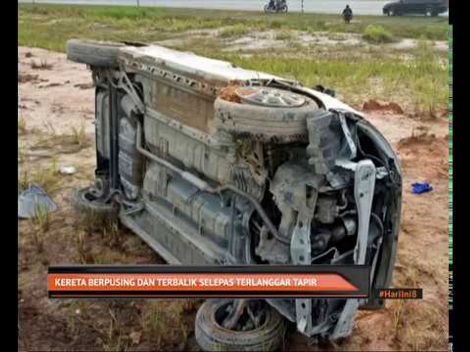 Kereta berpusing dan terbalik selepas terlanggar tapir