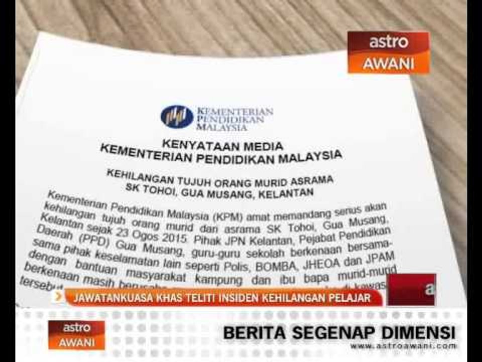 Jawatankuasa khas teliti insiden kehilangan pelajar Orang Asli
