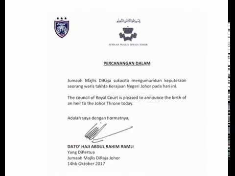 Tengku Mahkota Johor timang cahaya mata lelaki