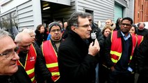 Philippe Carli devant les salariés de L'Alsace à Mulhouse