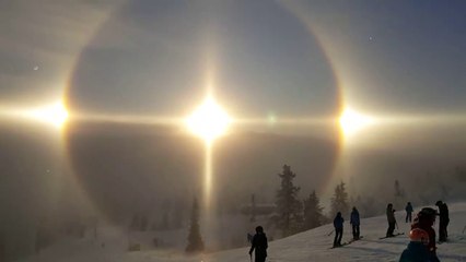 Incroyable triple soleil en Norvège dans une station de ski !