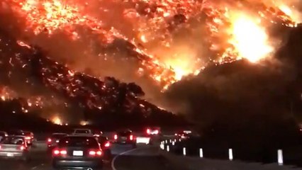 Шоссе в ад - водитель снимает ужасающий лесной пожар в Лос-Анджелесе