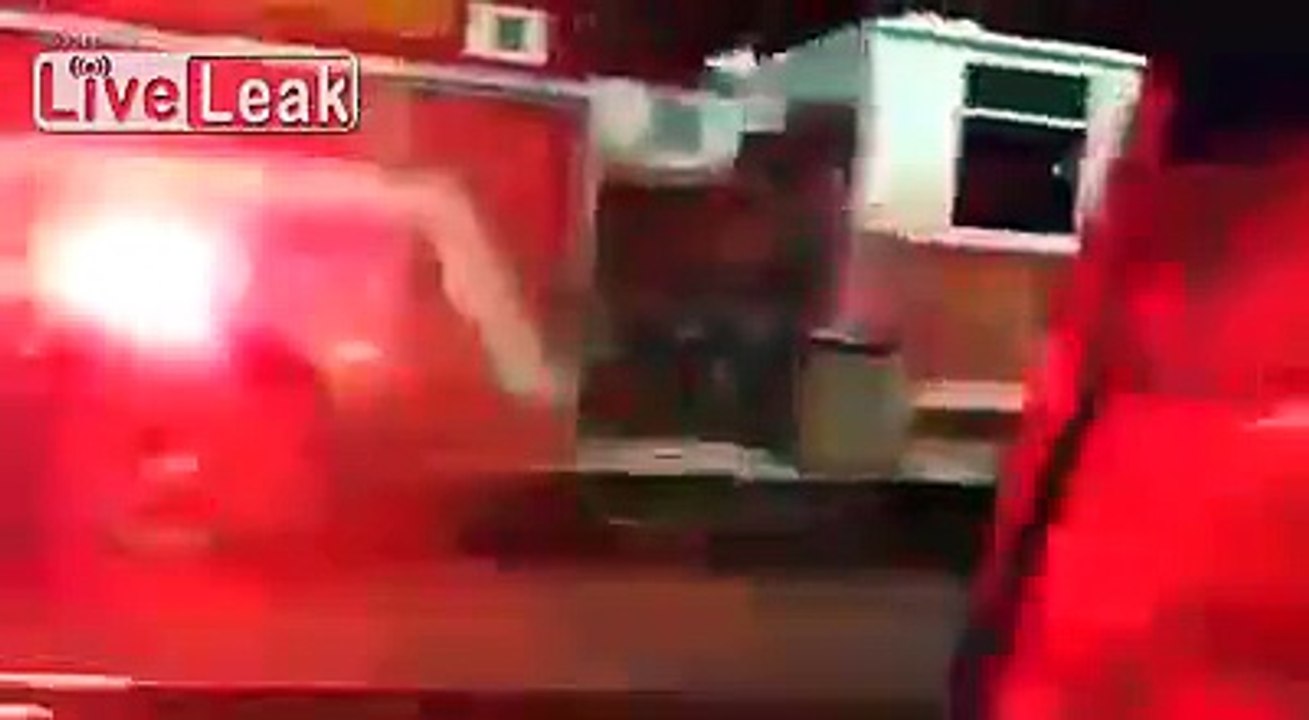 Police shoot at a stolen firetruck