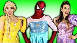 Frozen Elsa CLOTHES SWAP CHALLENGE w Spiderman Belle Rapunzel Joker Fun Superhero in real life IRL