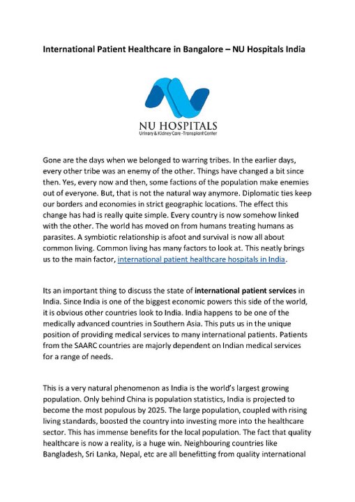 International Patient Healthcare Bangalore - NU Hospitals India