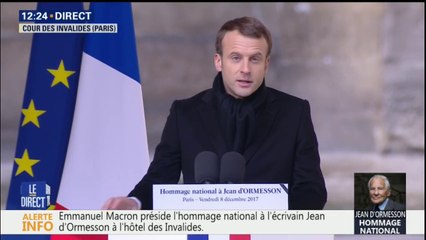 "Jean d'Ormesson était de ceux qui nous rappelait que la légèreté n'est pas le contraire de la profondeur", dit Emmanuel Macron