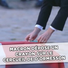 Macron dépose un crayon sur le cercueil de d'Ormesson