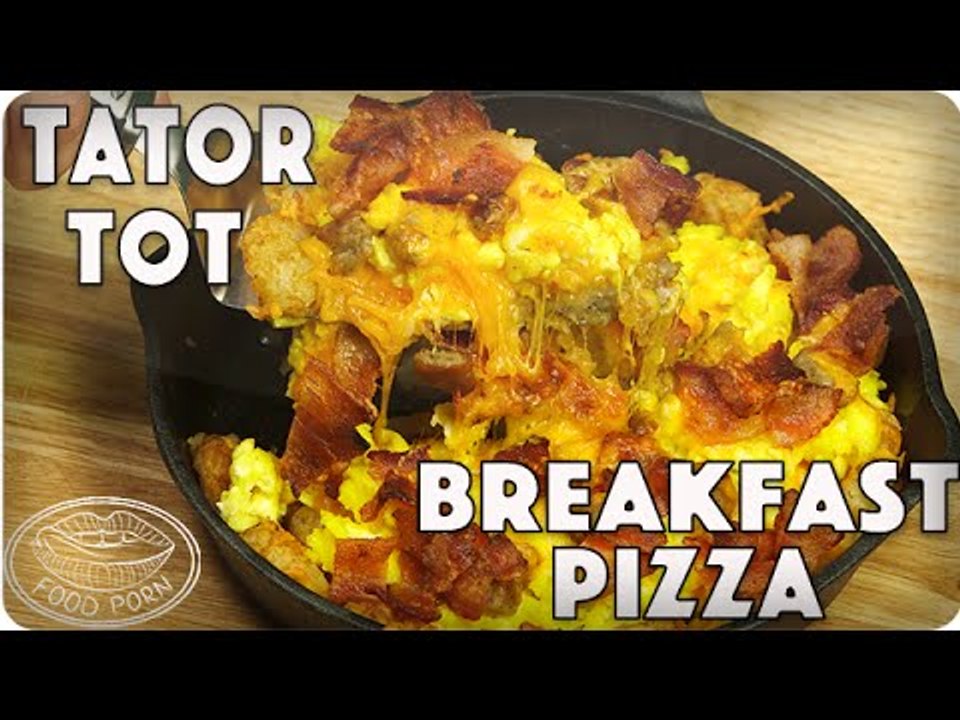 All the Things You Love: Bacon, Sausage, Cheese, Egg, TATER TOTS Breakfast Pizza!