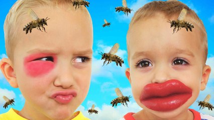 Funny Baby!  Bee Takes Candy Lollipop IRL Bad Kids Pretend Play