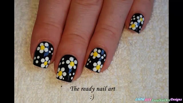 DOTTING TOOL NAIL ART #4 - Black Based DAISY NAILS-yNSYL5WyBZA